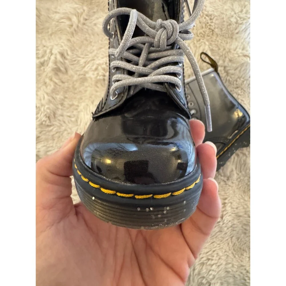 Dr. Martens 1460 8-Eye Patent Boot - Toddler - Black / Silver Gradient
